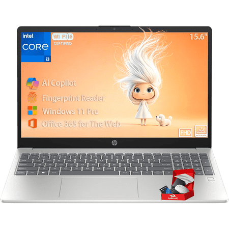 HP 2026 15.6" FHD Laptop Computer, Intel i3-N305(Up to 3.8GHz), 8GB RAM|256GB SSD, WiFi 6, Fast Charge, AI Copilot, Fingerprint Reader, Windows 11 Pro