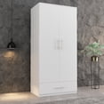 thumbnail image 2 of 2 Door Armoire Wardrobe Cabinet with Drawer for Bedroom White, 2 of 6