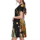 thumbnail image 2 of Balery Abstract Gold Floral Galaxy Vestidos sueltos de manga corta para mujer, vestidos de verano 2025, vestidos casuales de corte A con vuelo., 2 of 6