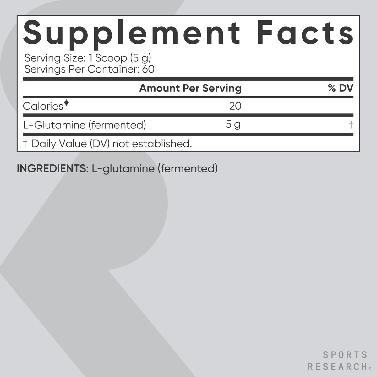 Sports Research® SR L-Glutamine Workout Recovery Immune Health Gut Health IBS 5g Per Serving