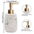 thumbnail image 2 of Juego de 4 Accesorios de baño de cerámica, diseño de mármol Dorado y Blanco, dispensador de jabón, Vaso para Cepillo de Dientes, jabonera, Adecuado para tocador de baño, Regalo para el hogar, 2 of 7