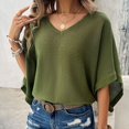 thumbnail image 2 of SWSMCLT Women's Shirt V Neck Knitwear Soft Top Sheer Cut Out Batwing Sleeve Date Night Fashion Summer Light Loose Casual Army Green X-Large, 2 of 5