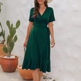 thumbnail image 6 of Women's Summer Midi Dress V Neck Lace Up Short Sleeve Solid Dresses 2023 Tropical Beach Sundress, 6 of 6