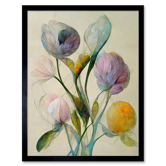Modern Elegant Pastel Floral Bouquet Abstract Flowers Art Print Framed Poster Wall Decor 12x16 inch