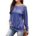thumbnail image 4 of Xuanfei Women Buttons Solid Color Crew Neck Long Sleeve Top, 4 of 6