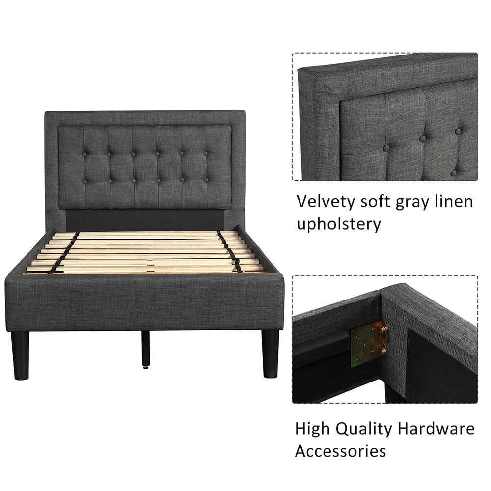 Kepooman Twin Size Upholstered Button-Tufted Panel Bed with Headboard, 83.5"L x 41.7"W x 40.2"H, Gary Kepooman Twin Size Upholstered Button-Tufted Panel Bed with Headboard, 83.5"L x 41.7"W x 40.2"H, Gary
