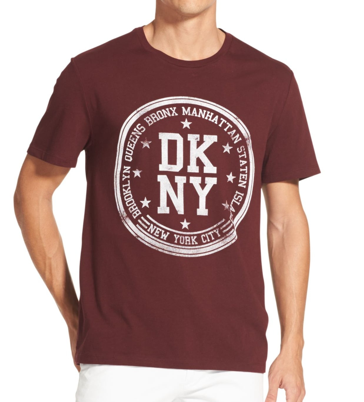 DKNY Mens TShirt Burgundy Medium Crewneck Stamp Logo Tee M Walmart