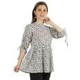 thumbnail image 2 of Moomaya Printed Top 3/4 Sleeve Mandarin Collar Pleated Fit & Flare Short Tunic For Women, 2 of 9