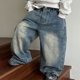 thumbnail image 2 of Odeerbi 2-14 Años Niños Pantalones Vaqueros de Piernas Anchas Retro Pantalones Vaqueros de Cintura Elástica de Color Sólido, 2 of 7