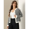 thumbnail image 2 of DARING DIVA Women's Striped Button Down Open Front Cardigan Sweater S White Black, 2 of 6