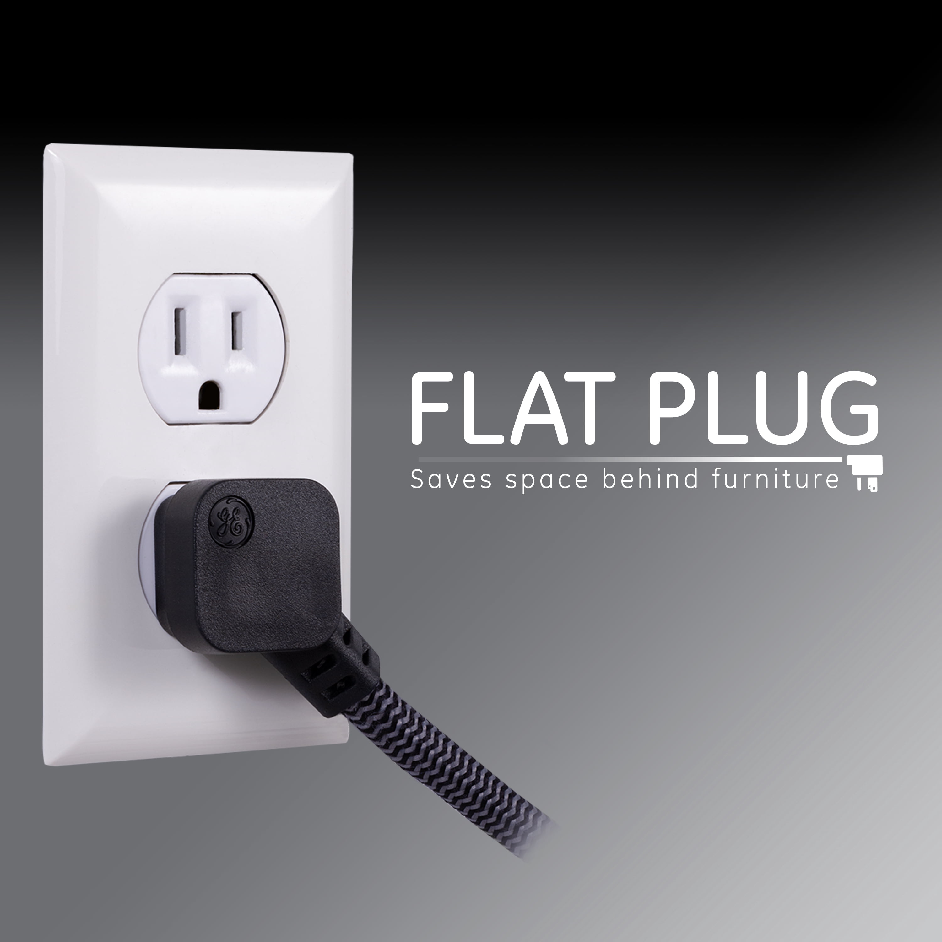 GE UltraPro 6 Outlet Surge Protector, 6 ft Braided Cord, Black, 45271