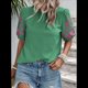 thumbnail image 4 of Blusas Texturizadas con Bordado Floral para Mujer, Cuello Redondo, Corta Abullonada, Informales, Holgadas, Lisas, Bordadas, Verde, L, 4 of 10
