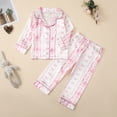 thumbnail image 2 of Kids Satin Pajamas Long Sleeve Pajamas Set 2PC Button Up Silk Set 6 12 24 Months 1T 2T 3T 4T 5T 6T Children Pink,3-4 Years, 2 of 4