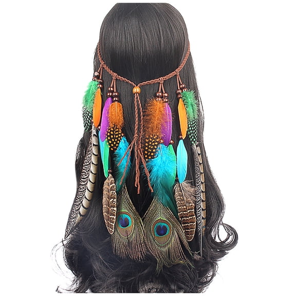 xiangDd Women Ornaments Bohemian Vintage Peacock Feather Hair Hoop Hair Band Headwear