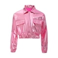 thumbnail image 5 of Miutii Kids Girls Metallic 2 Piece Hip Hop Jazz Dance Outfit Long Sleeve Bomber Jacket Crop Top with Bubble Skirt Pink 14, 5 of 7