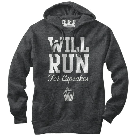 Women's CHIN UP Will Run for Cupcakes  Pull Over Hoodie Charcoal Heather Large