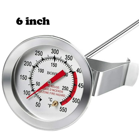 

6 inch Oil Thermometer with Clip BBQ Grill Thermometer Meat Cooking Food Thermometer Stainless Steel Dial Thermometer with Instant Read