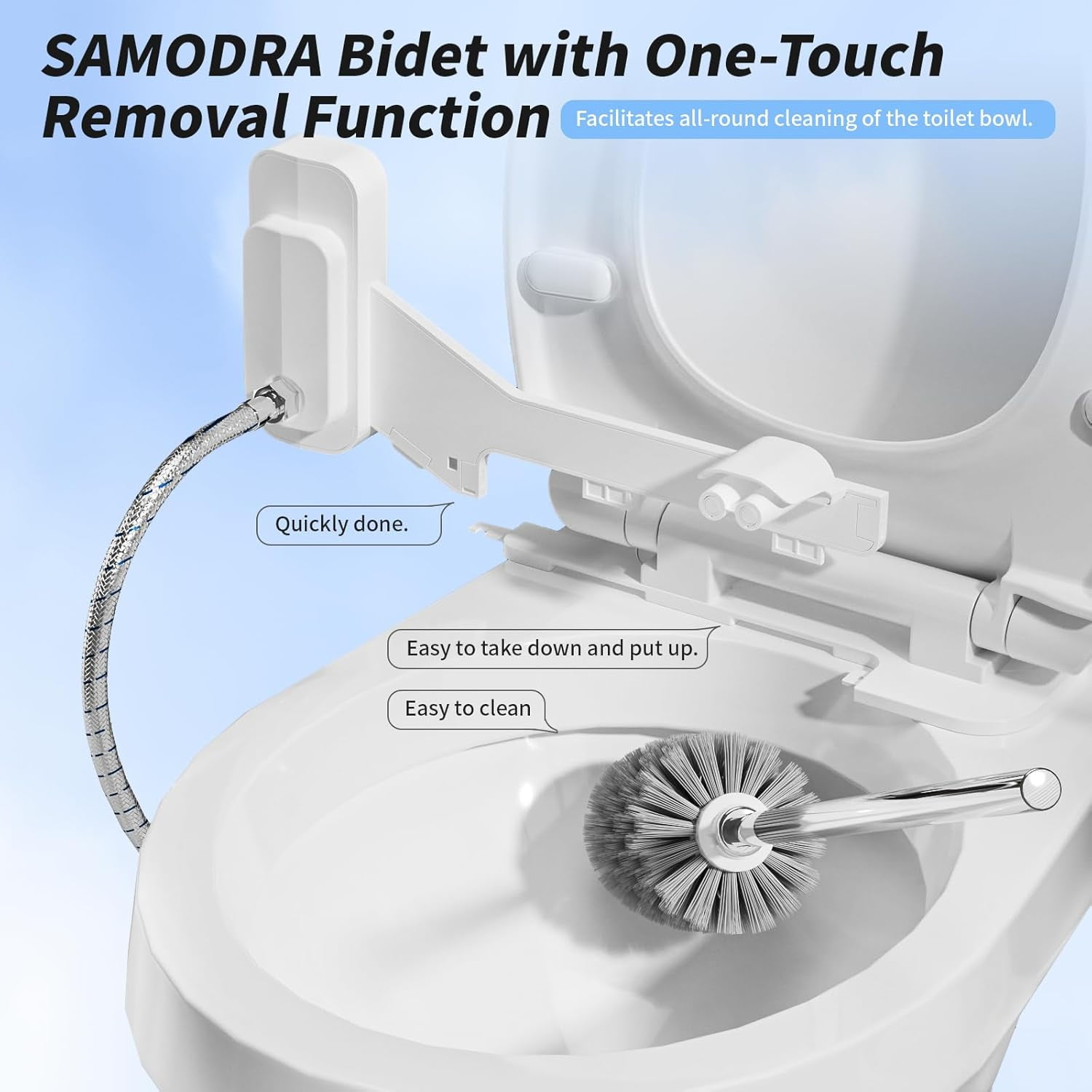 SAMODRA Non-Electric Bidet - Self Cleaning Dual Nozzle (Frontal and Rear Wash) Fresh Water Bidet Toilet Seat Attachment with Independent Adjustable Water Pressure (Classic Silver)