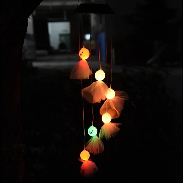 Fiudx Carillón de Viento Solar, Linternas Led Solares, Modo Intermitente, Decoración Exterior Resistente a La Intemperie, para Jardín, Patio, Porche, Fiesta de Halloween, Tamaño 80 X 12,5 Cm