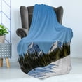thumbnail image 4 of Winter Soft Flannel Fleece Throw Blanket, Snowy Mountains with Peaks and Forest View Under Early Sunlight, Cozy Plush for Indoor and Outdoor Use, 50" x 60", Sea Blue White, by Ambesonne, 4 of 5