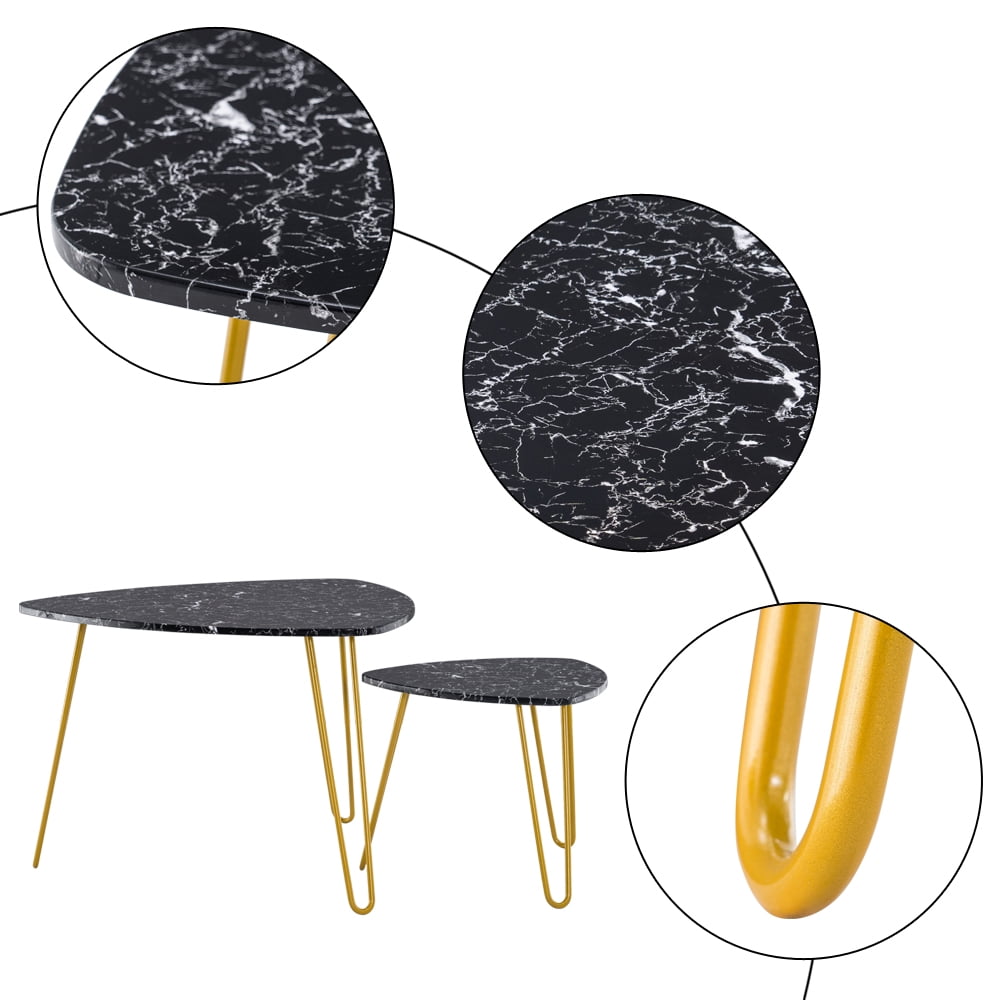 Private Jungle Set of 2 Marble Iron Foot Coffee Table Side Table,Nightstands Vintage Night Tables for Bedroom Home Office, Black Private Jungle Set of 2 Marble Iron Foot Coffee Table Side Table,Nightstands Vintage Night Tables for Bedroom Home Office, Black