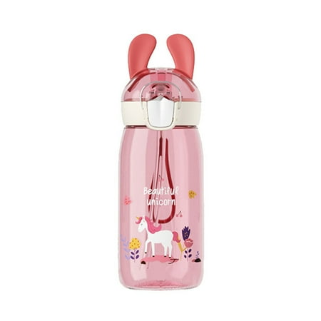 

YFan 400ml/550ml Water Bottle Anti-leak One Click Open Plastic Cartoon Animal Straw Bottle for School
