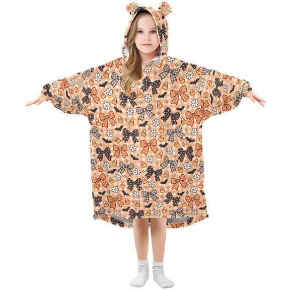 Wearable Blanket Hoodie Oversized Blanket Hoodie for Boys Girls Teens 3-14YR Halloween Bow Checked