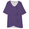 thumbnail image 4 of Yubnlvae Purple Women's Spring Summer V Neck Tie Button Imitation Linen Breathable Loose Front Split Five Quarter Sleeve Top, Xxl, 4 of 5