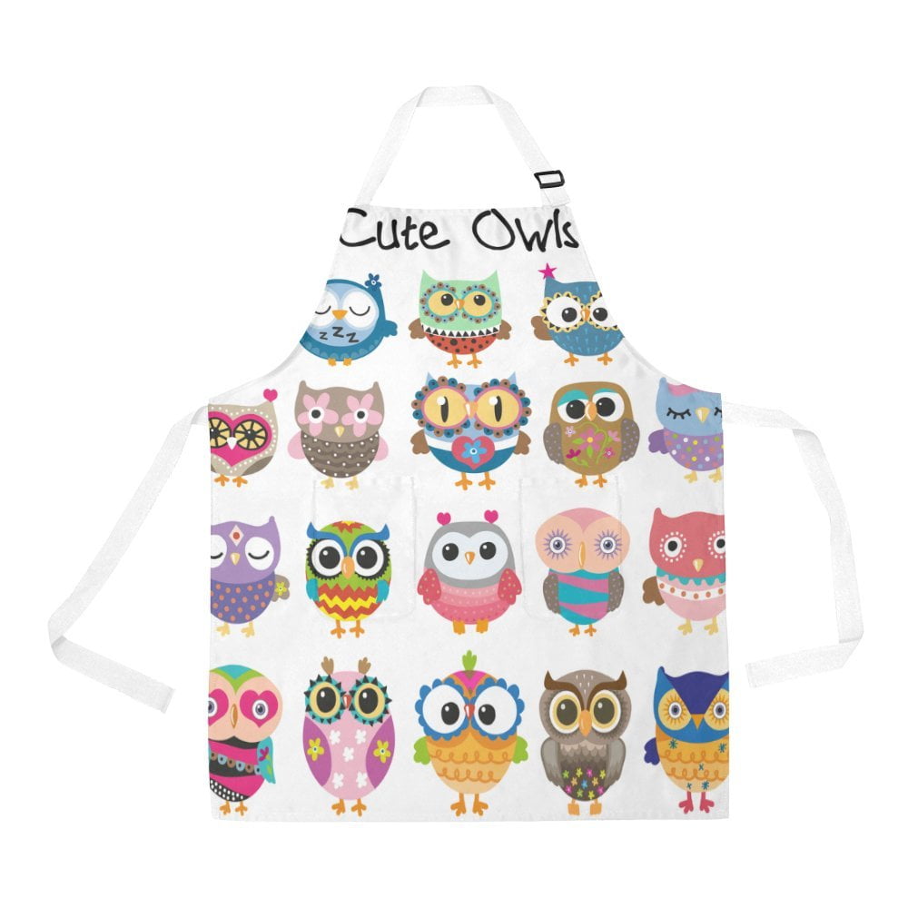 ASHLEIGH Aprons Cute Owls Apron Women Men Aprons With Two Pockets For Kitchen BBQ Cleaning