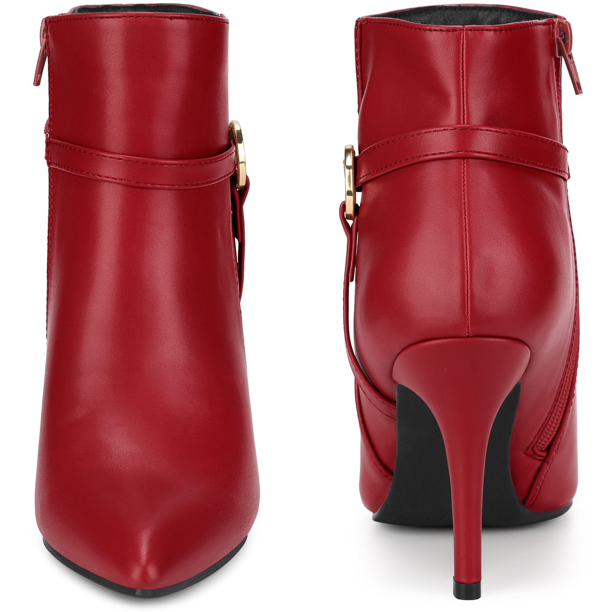 DARING DIVA Women's Pointed Toe Buckle Strap Stiletto Heel Ankle Boots Red US 8
