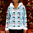 thumbnail image 2 of Women's Casual Fashion Long-Sleeve Zip-Up Fleece Hooded Cardigan with Christmas Print, Cozy and Warm for Winter Season,Sky Blue,L, 2 of 8