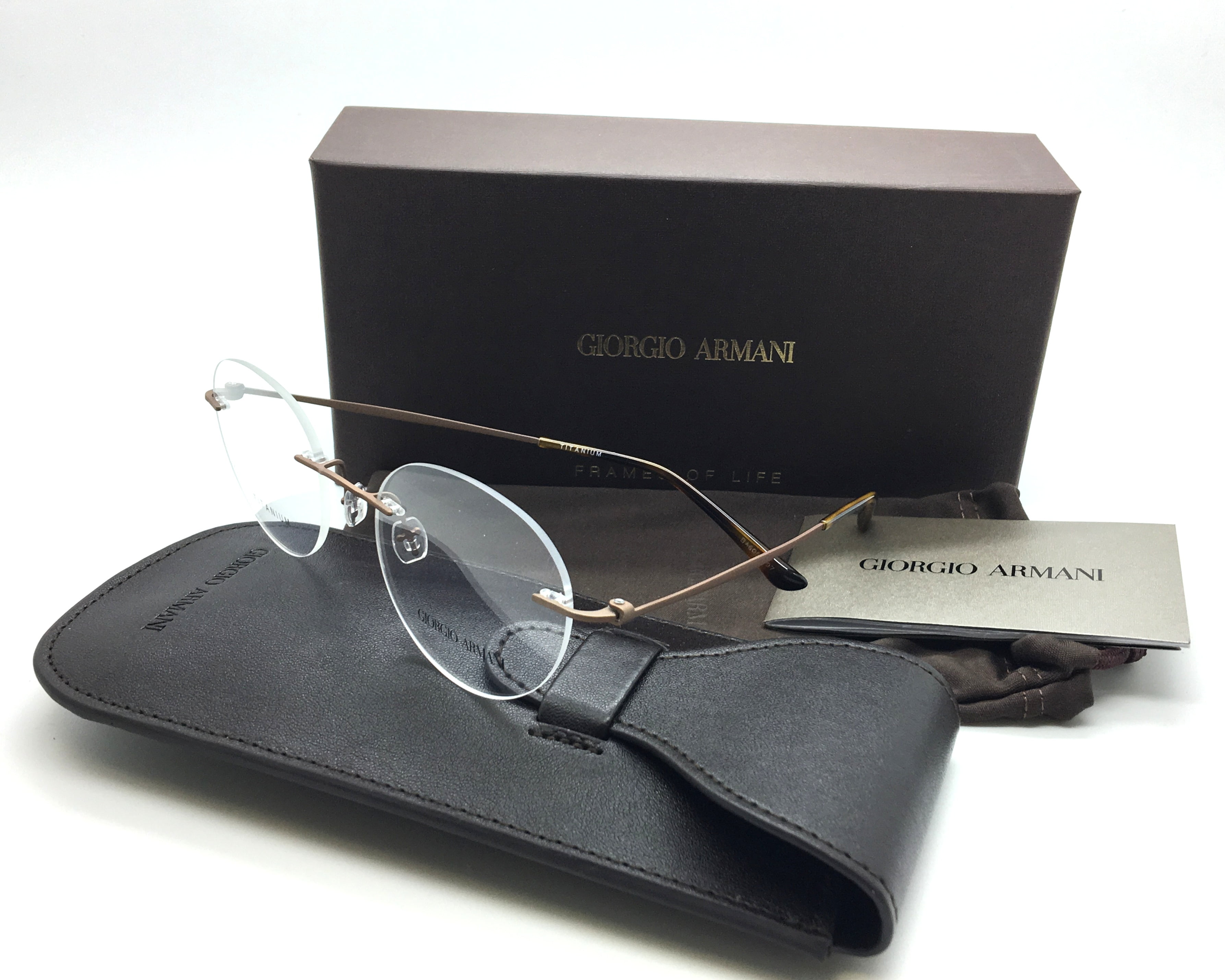 Giorgio Armani New Authentic Rimless Titanium Matte Rose Gold Men