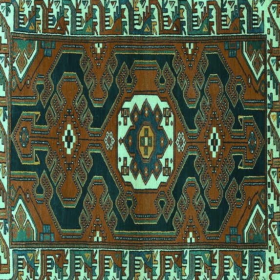 Ahgly Company Machine Washable Indoor Square Persian Turquoise Blue Traditional Area Rugs, 6' Square