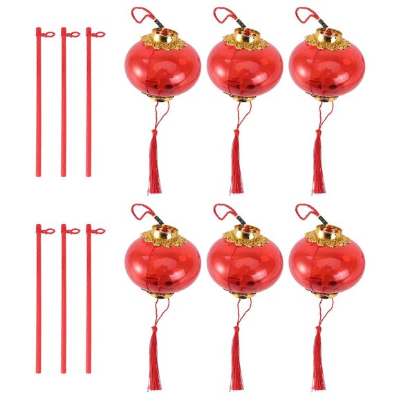 Decorative Lanterns 6Pcs Luminous Handheld Lantern For Festival Items And Family Use 20X14CM Red Traditional Design