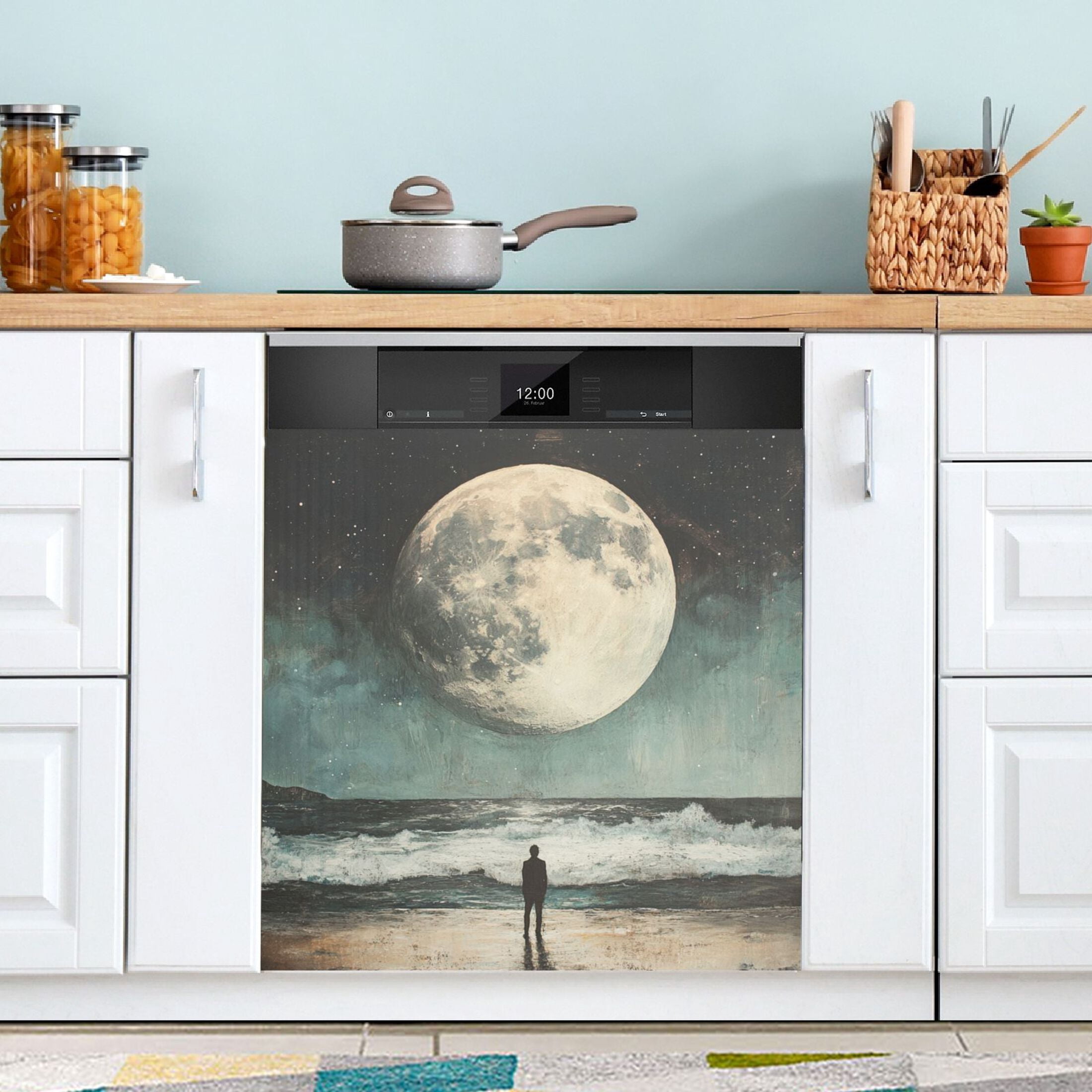 Dishwasher Magnetic Sticker 23x26 Inch Refrigerator Magnetic Sticker Washing Machine Magnetic Sticker Kitchen Panel Magnetic Sticker Home Decor Beautiful Moon on The Sea