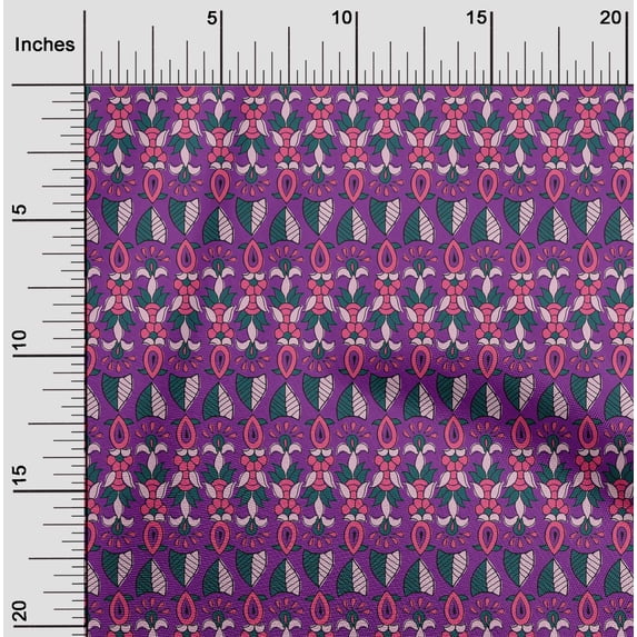 oneOone Organic Cotton Poplin Twill Fabric Leaves & Floral Block Printed Craft Fabric BTY 42 Inch Wide