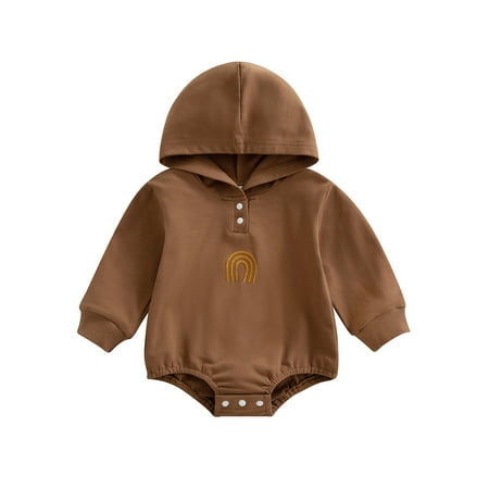 

aturustex Baby Boys Girl Romper Pullover Top Long Sleeve Hooded Neck Rainbow Embroidery Loose Crotch Button Romper