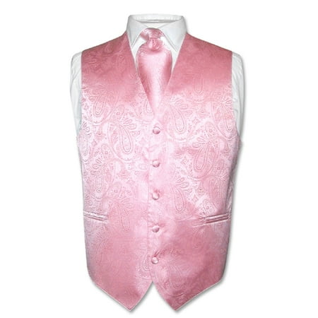 Men's Paisley Design Dress Vest & NeckTie PINK Color Neck Tie Set for Suit