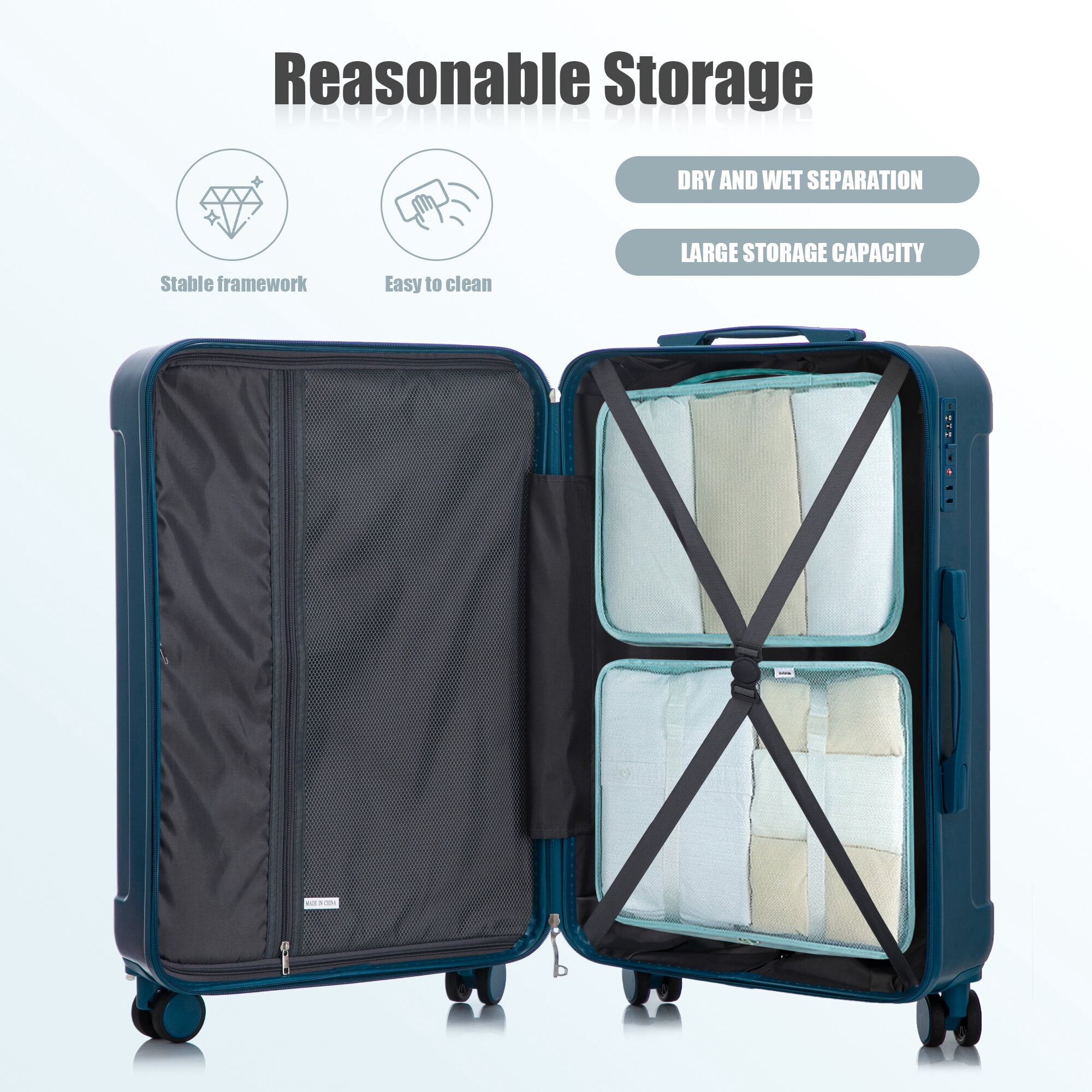 Hardside Suitcase, 20"/24"/28" 3 pcs/set in ABS Spinner Wheel Luggage, Carry on Suitcase, Matching Color, TSA Combination Lock (Dark Blue), Dark Blue Hardside Luggage,Abs Hardside Checked Luggage