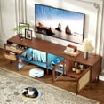 thumbnail image 2 of PORKISS LED TV Stand for up to 80" TVs, Large Entertainment Center Console Table, Rattan TV Cabinet with Acrylic Transparent Board for Living Room, Brown, 2 of 7