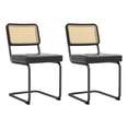 thumbnail image 2 of Mid Century Modern Cantilever Dining Chair, Breathable Rattan Cane Back Side Chair with PU Leather Cushion and Black Metal Frame, Set of 2, Black, 2 of 10