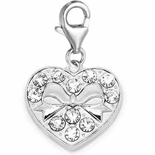 Clip on Heart with Bowknot Charm for European Jewelry with Lobster Clasp