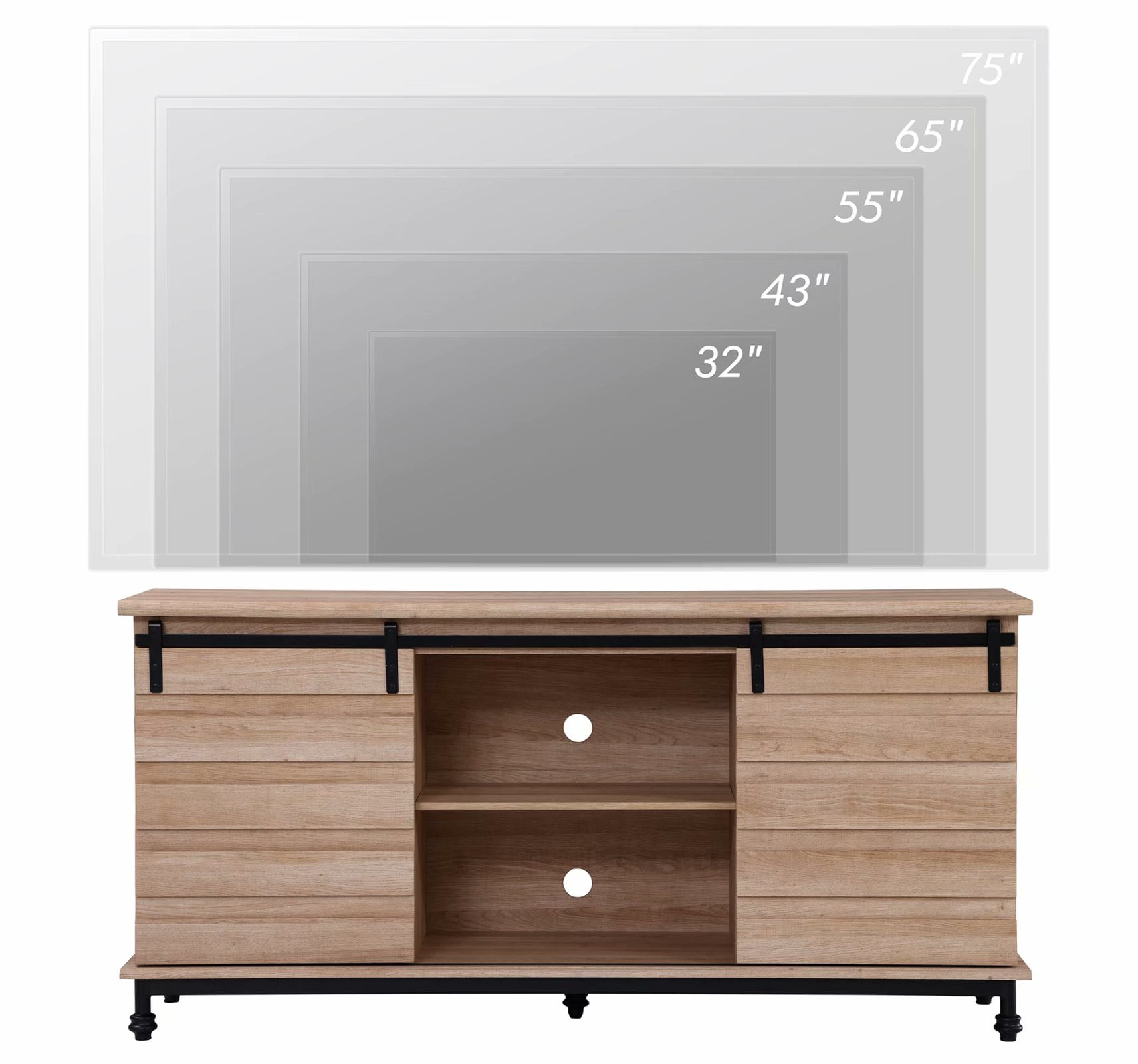 WAMPAT Farmhouse TV Stand for TVs up to 65" Entertainment Center with Adjustable Storage Shelves Home Living Room Bedroom Birch Wash