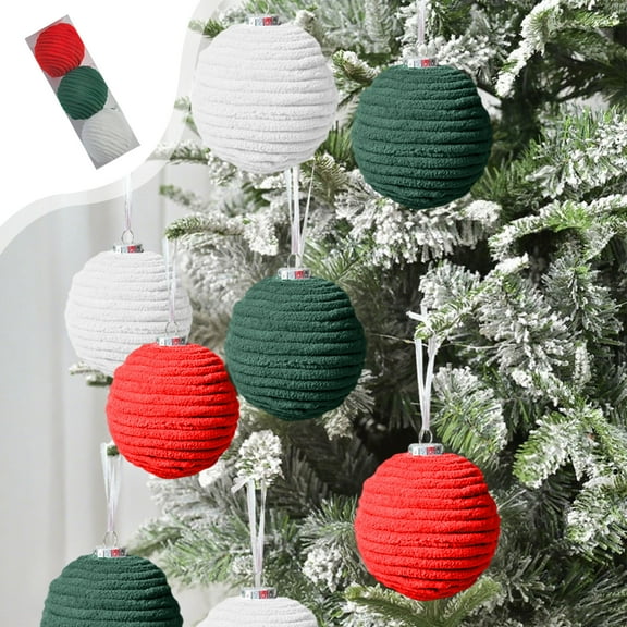 Moocorvic 3Pcs Flock Christmas Ball Ornaments Set, Boho Farmhouse Style Xmas Tree Hanging Balls(Red/Green/White)