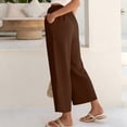 thumbnail image 6 of Womens Linen Palazzo Pants Flowy Boho Wide Leg Dress Pant High Waisted Beach Travel Vacation Trousers Coffee XL, 6 of 6