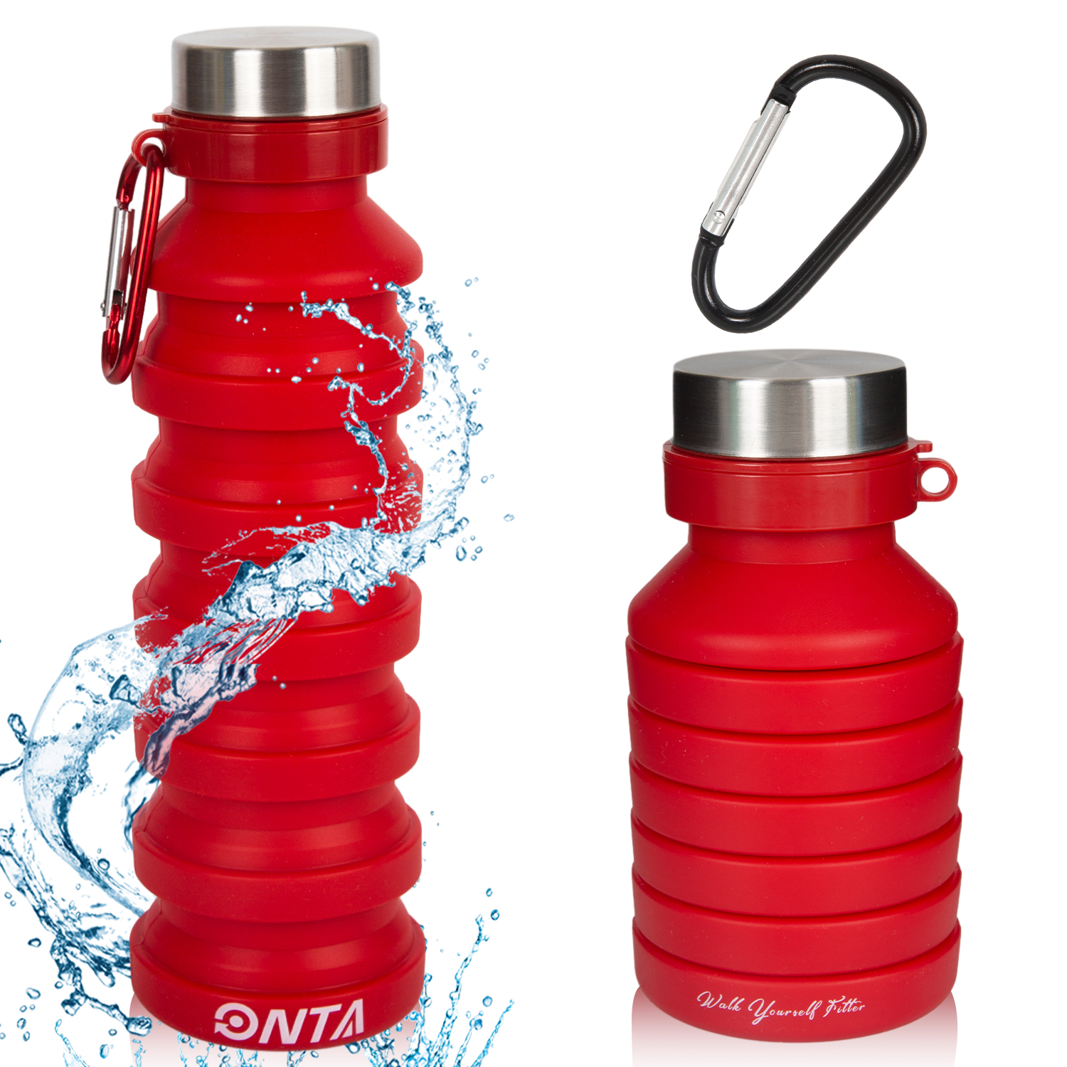 ONTA Collapsible Water Bottle 18oz Reusable BPA Free Silicone