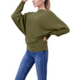 thumbnail image 4 of Women'S Solid Color Oversized Batwing Sleeve Boat Neck Long Sleeve Knit Sweater Loose Pullover Green One size, 4 of 9