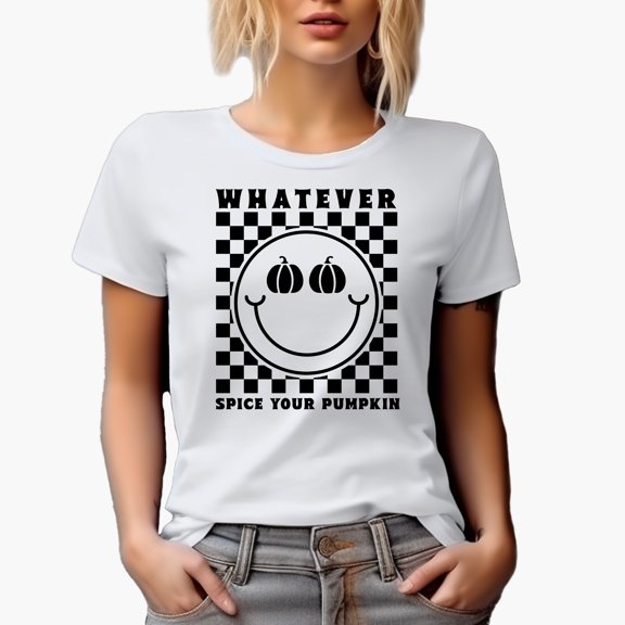 Whatever Spice Your Pumpkin, Retro Fall Art Merch Gift, White T-Shirt, Small