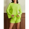 thumbnail image 2 of Biezeib Women's 2 Piece Pajama Set, Round Neck Long Sleeve Loose Fitting Tops + Elastic Waist Shorts Solid Color Summer Lounge Outfits, 2 of 6