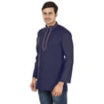 thumbnail image 2 of Cotton Men's Embroidered Short Kurta Shirt India Clothes (Navy Blue, 3XL), 2 of 5